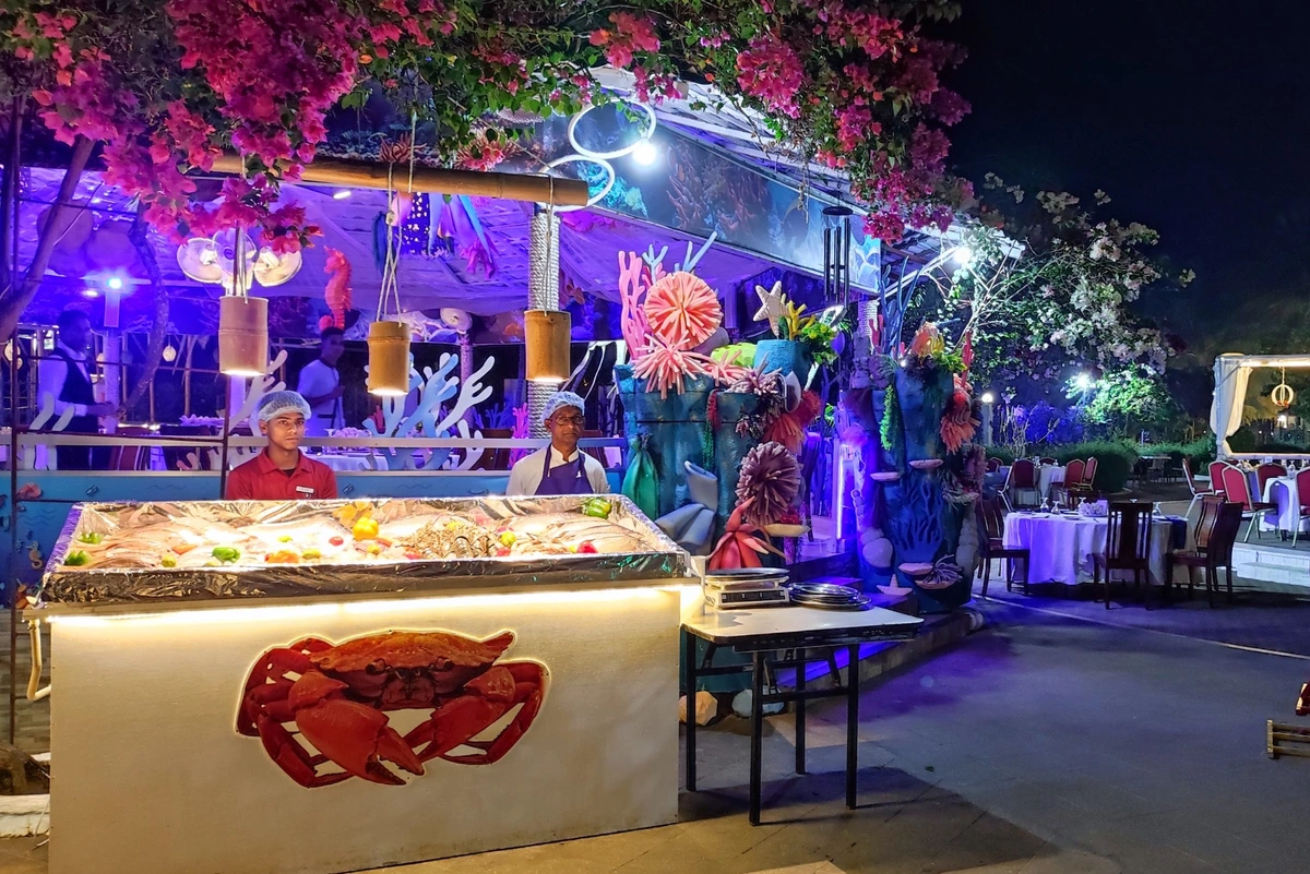 Fish n' Grill seafood restaurant with coral-inspired interiors